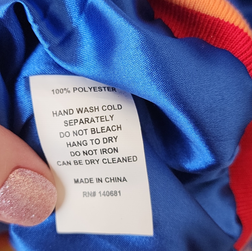 Unique Vintage X Rainbow Brite Royal Blue Satin Bomber Jacket NWT Size XL - Picture 8 of 9